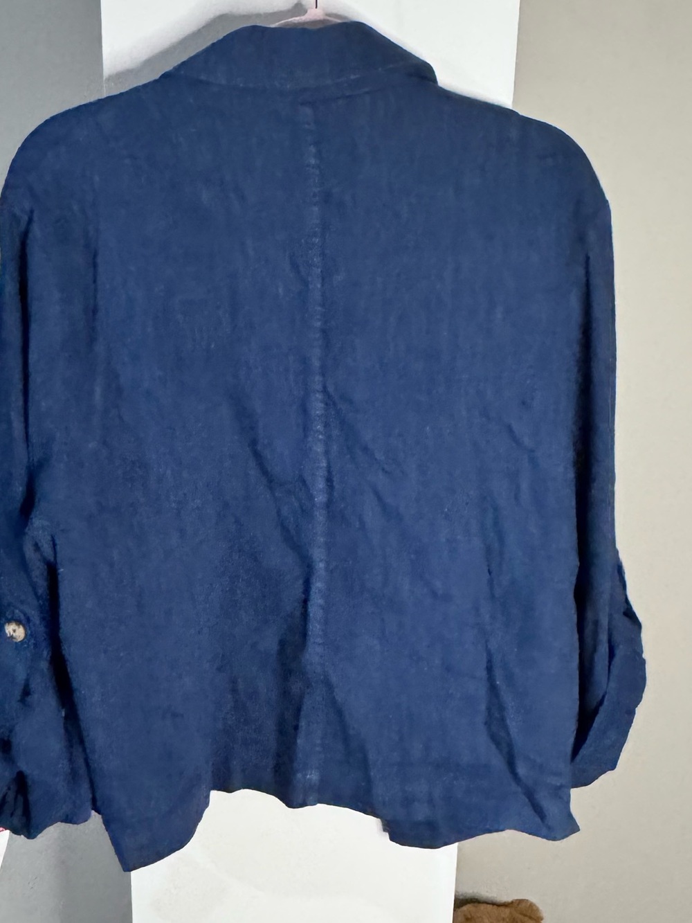 KUT From the Kloth Navy Linen Blend Open Front Jacket Blazer Size Large - Picture 6 of 9